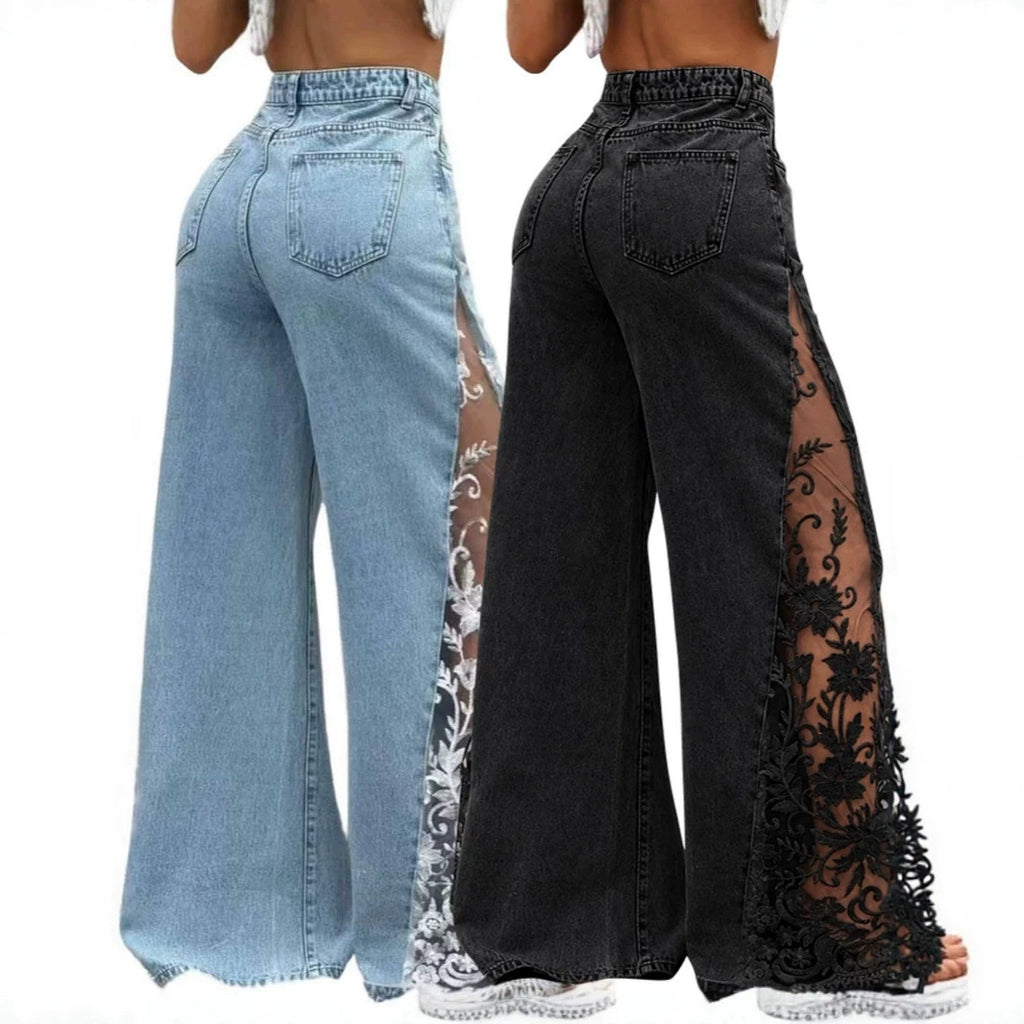 Midnight Bloom Floral Lace Jeans mit handgefertigten Spitzendetails