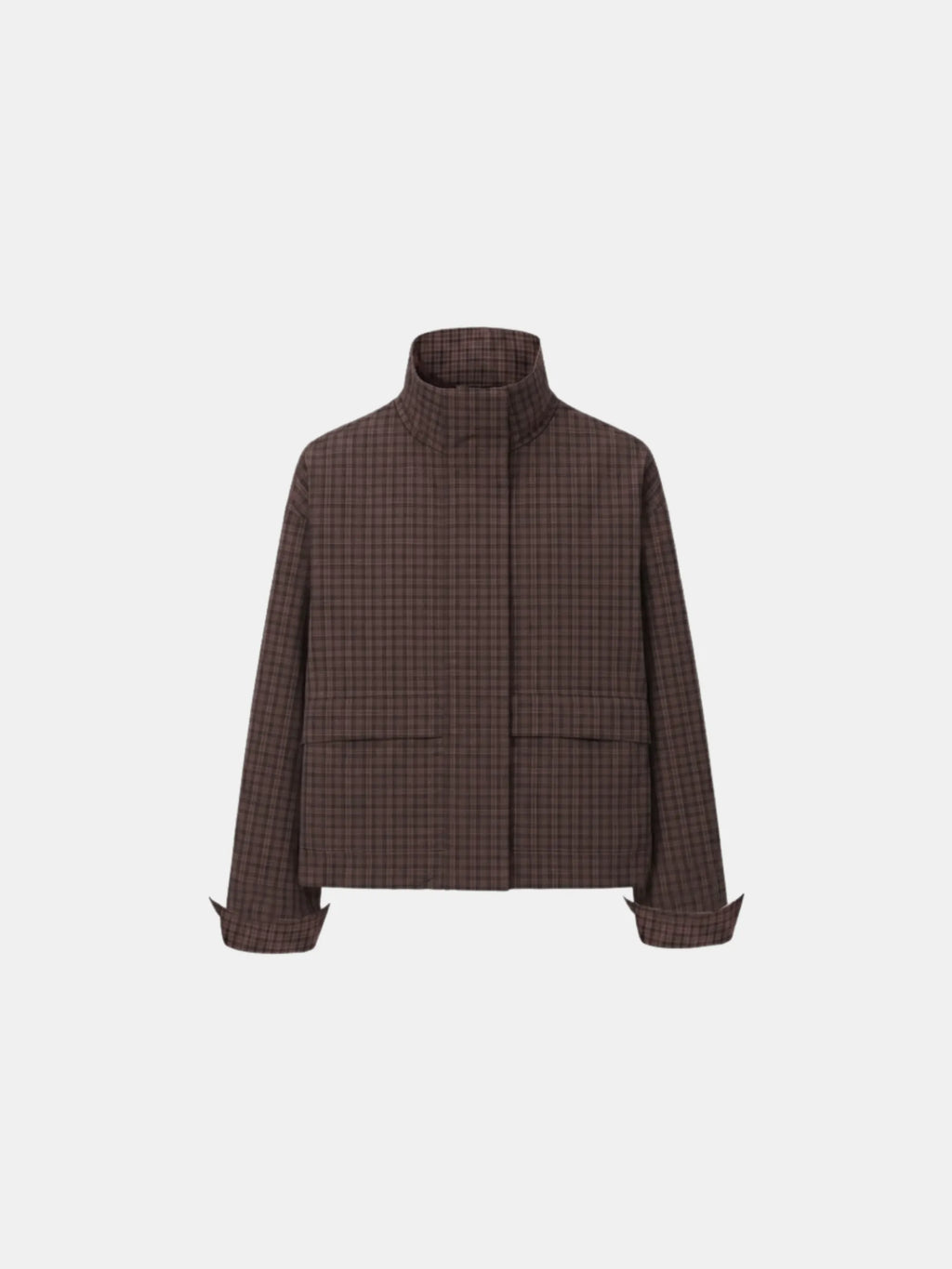 STM-TEX™ Brown Check Funnel Collar Waterproof Bomber Jacket