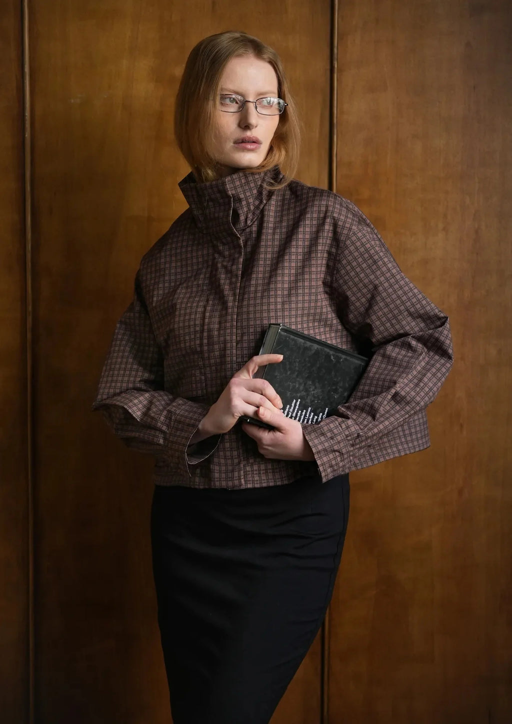 STM-TEX™ Brown Check Funnel Collar Waterproof Bomber Jacket