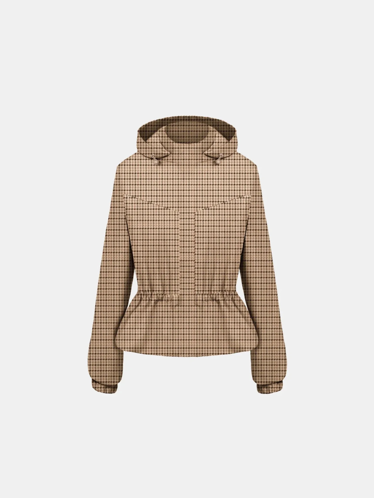 STM-TEX™ Beige Houndstooth Short Drawstring Waist Rain Jacket