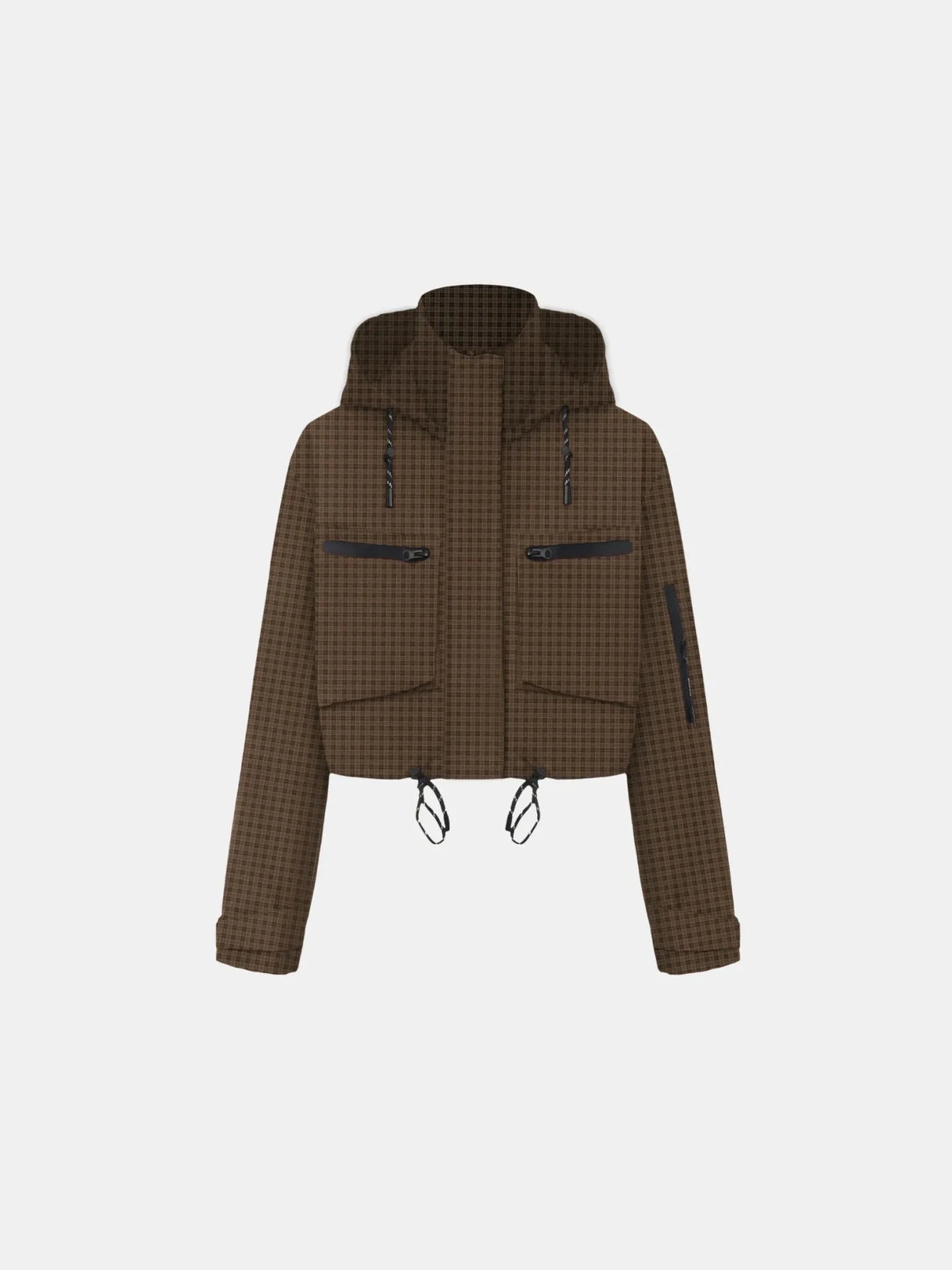 STM-TEX™ Brown Check Cropped Detached Hooded Rain Jacket