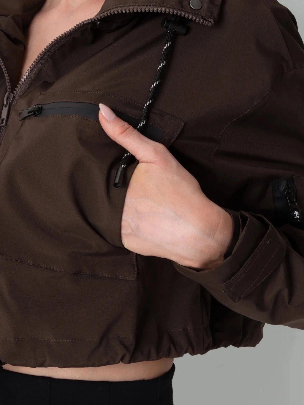 STM-TEX™ Brown Check Cropped Detached Hooded Rain Jacket