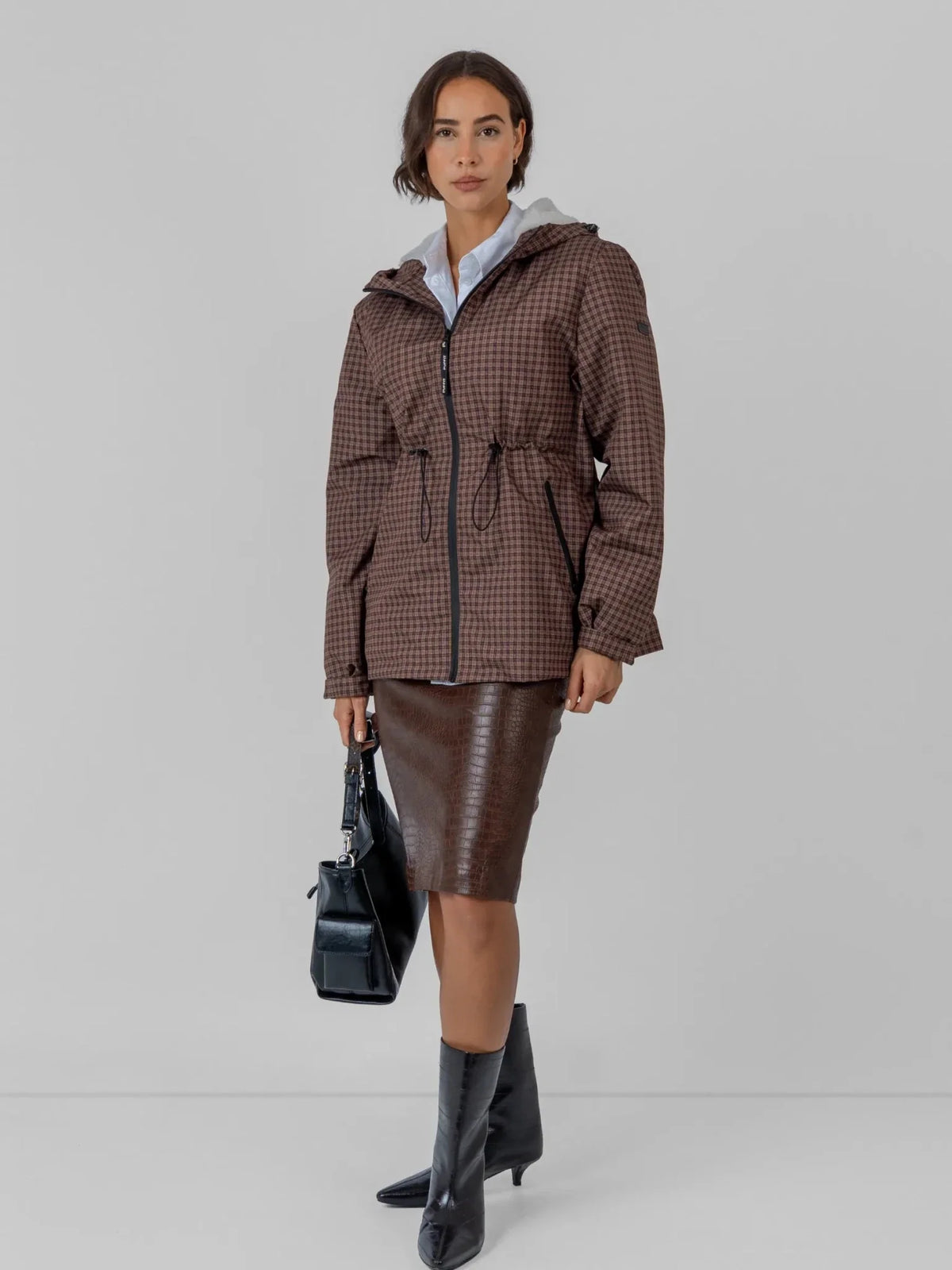 STM-TEX™ Brown Check Faux Fur Lined  Full Zip Rain Jacket