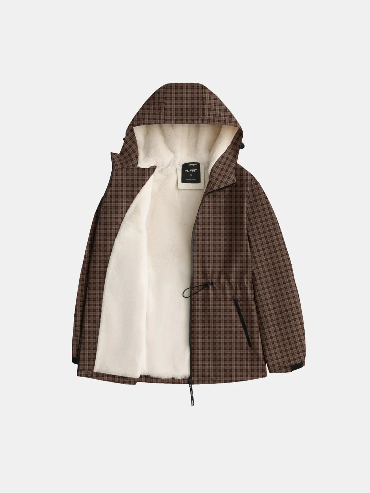 STM-TEX™ Brown Check Faux Fur Lined  Full Zip Rain Jacket