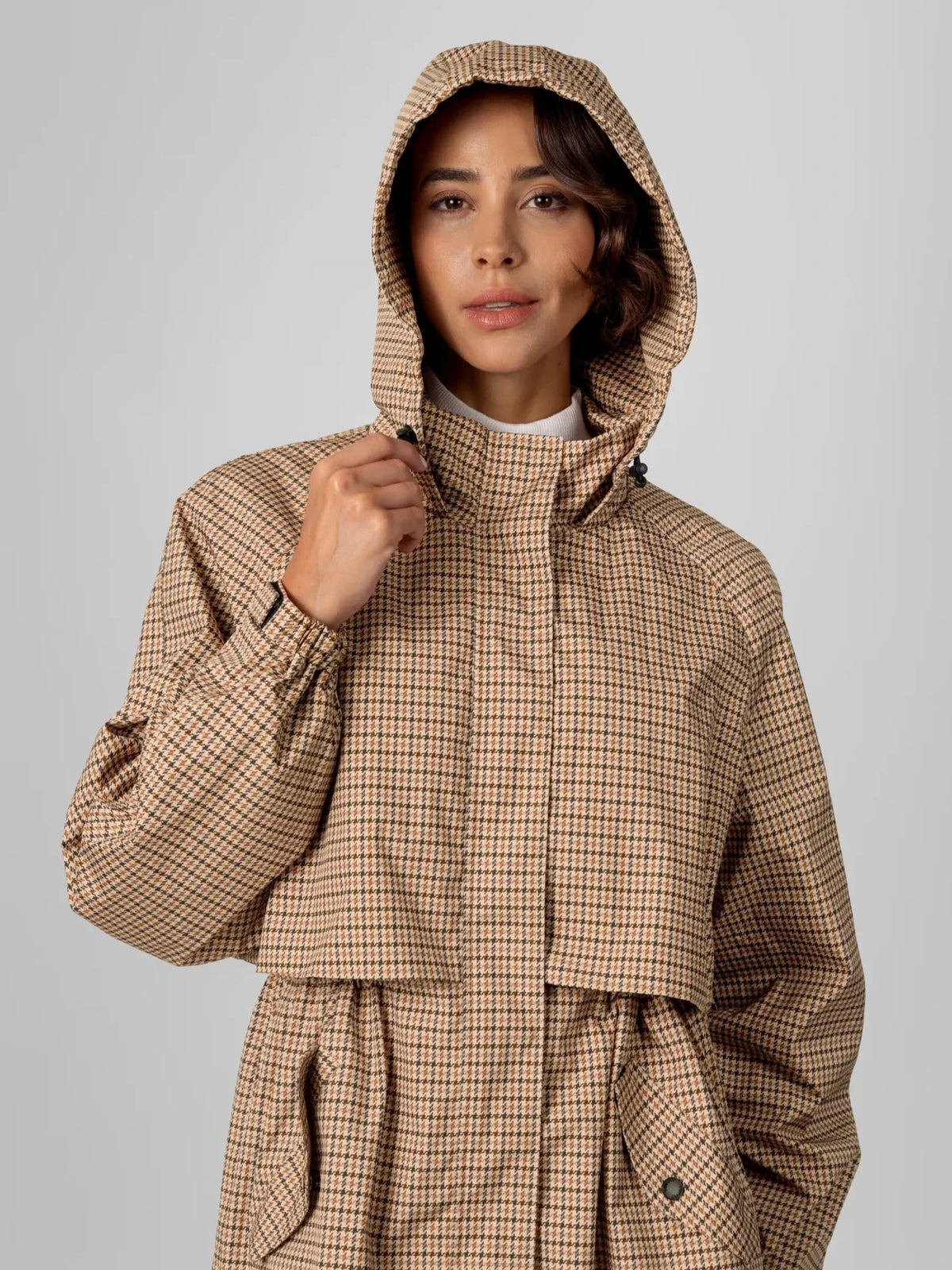 STM-TEX™ Beige Houndstooth Elevated Long Breathable Raincoat