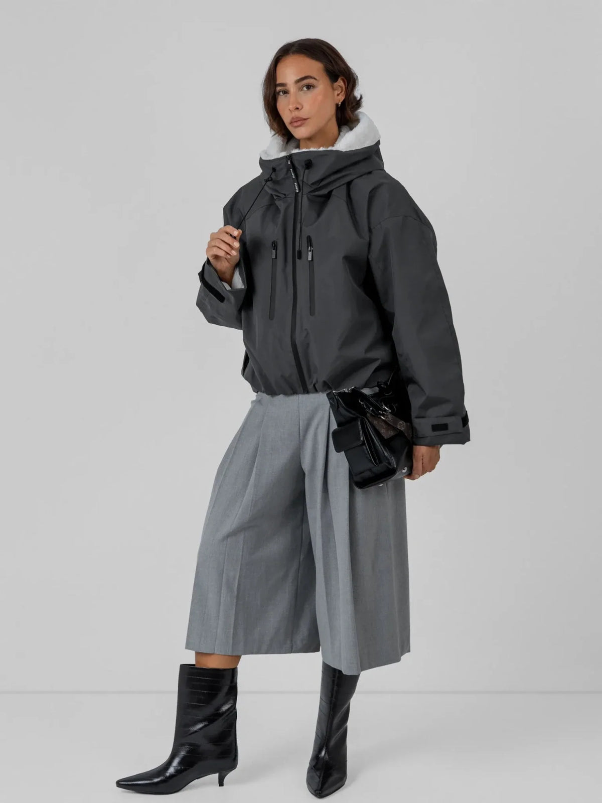 STM-TEX™ Faux Fur Lined One Size Short Oversized Rain Jacket