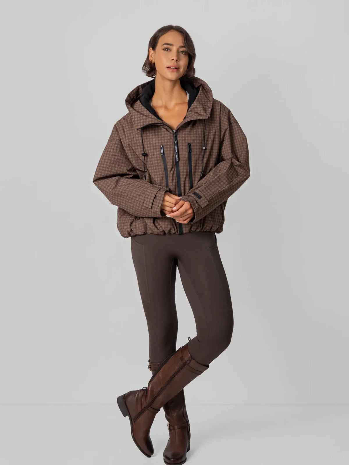 STM-TEX™ One Size Brown Check Short Oversized Rain Jacket