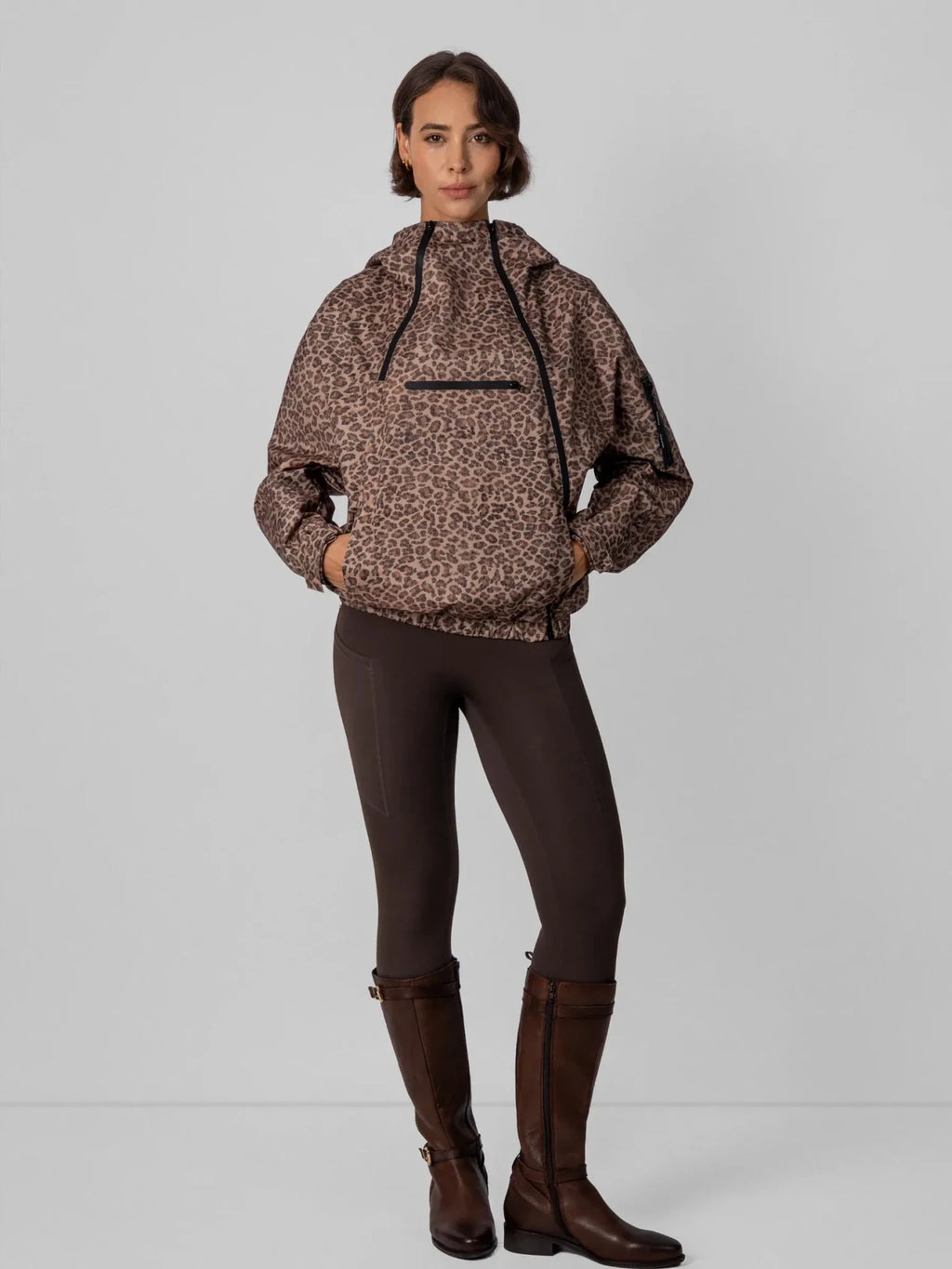 STM-TEX™ Leopard Short Asymmetric Zip Rain Hoodie