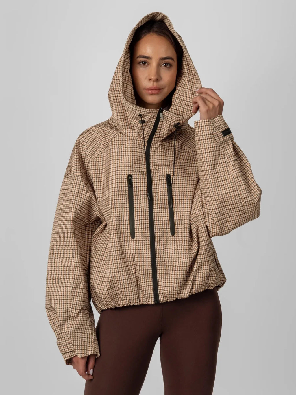 STM-TEX™ One Size Beige Houndstooth Short Oversized Rain Jacket