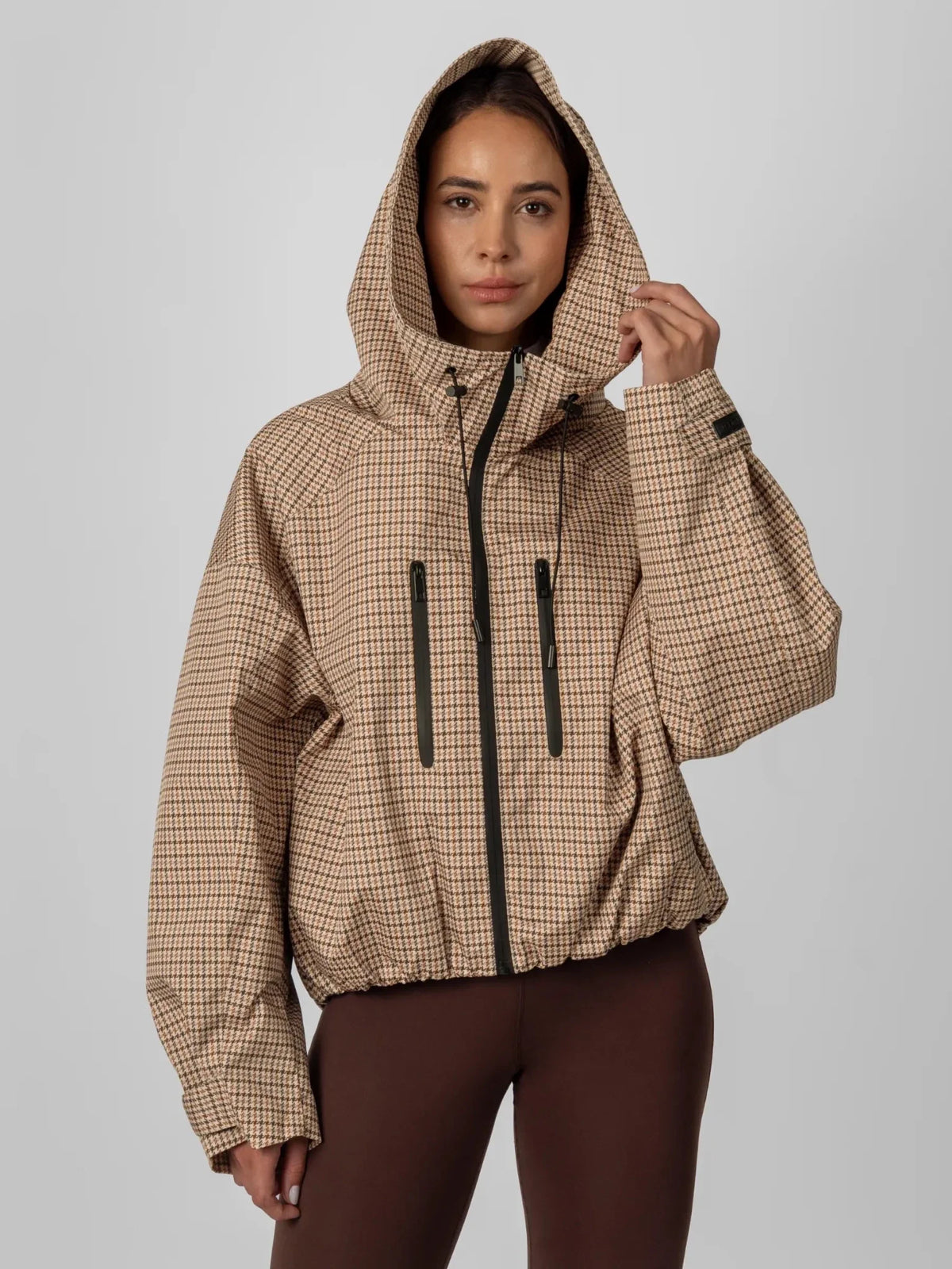 STM-TEX™ One Size Beige Houndstooth Short Oversized Rain Jacket
