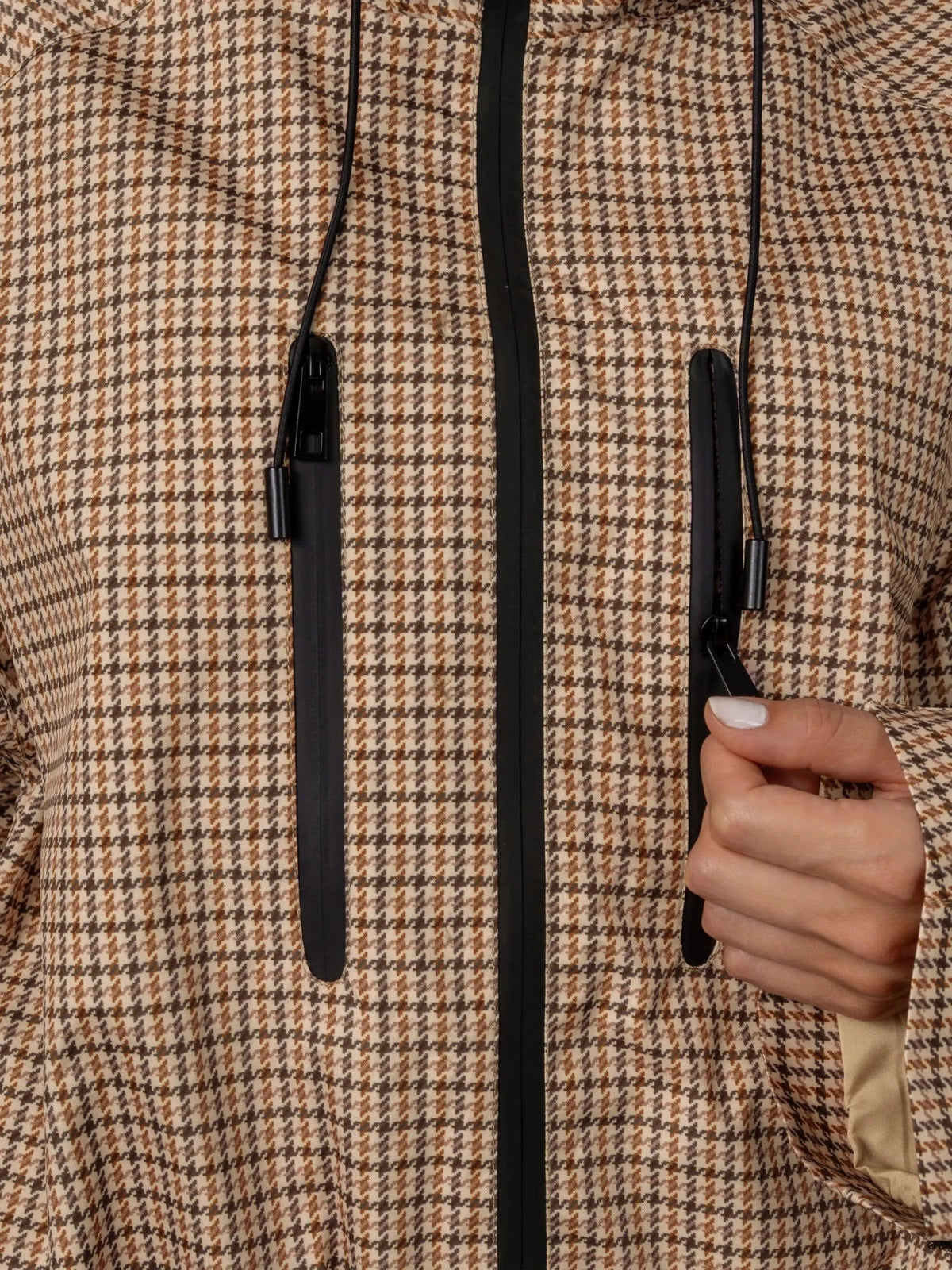 STM-TEX™ One Size Beige Houndstooth Short Oversized Rain Jacket