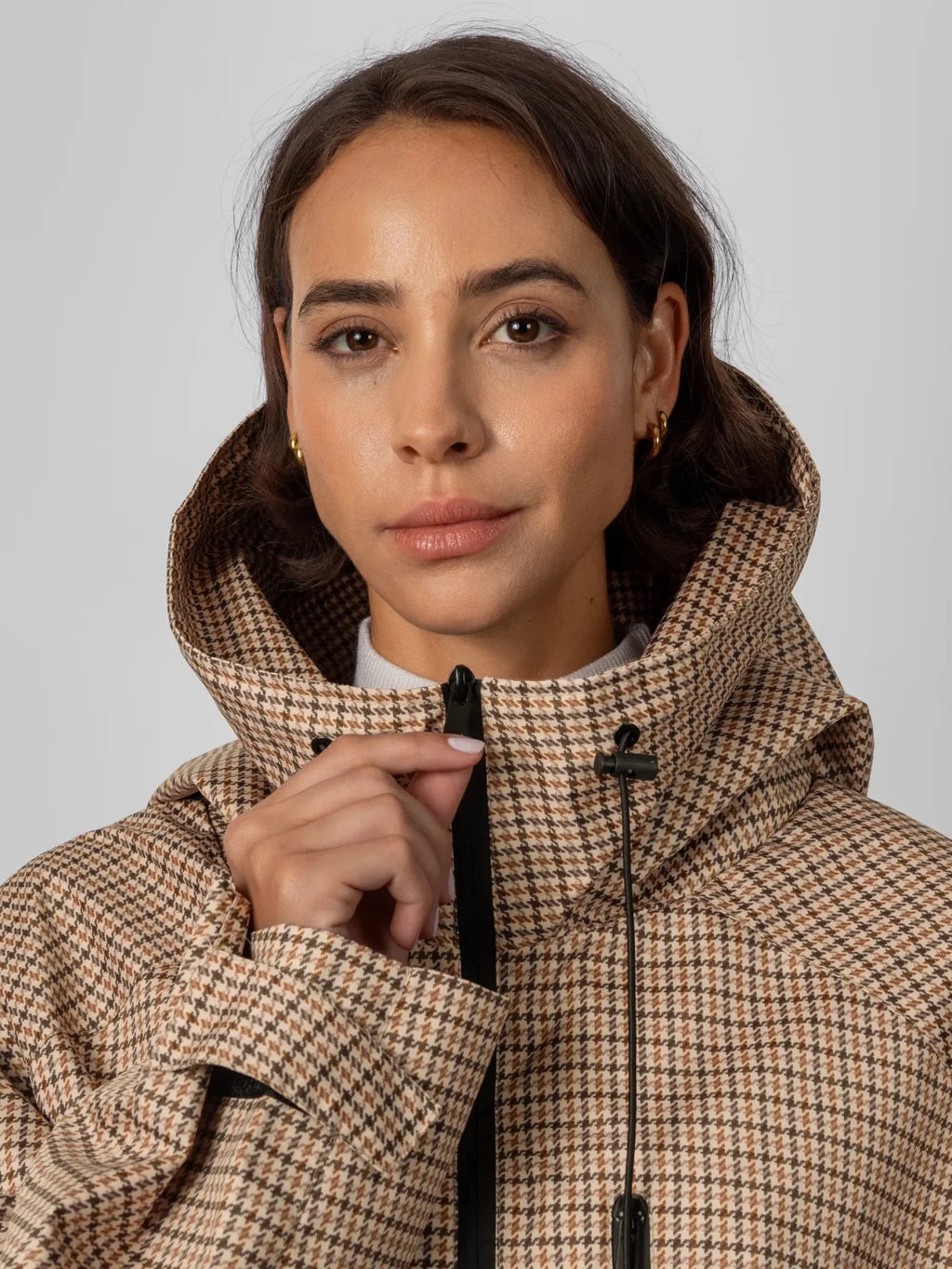 STM-TEX™ One Size Beige Houndstooth Short Oversized Rain Jacket