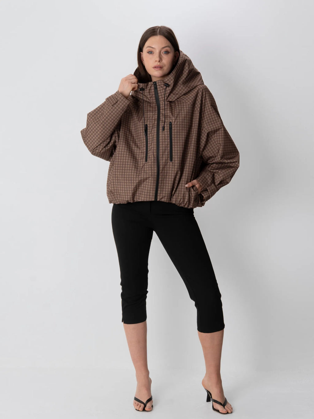 STM-TEX™ One Size Brown Check Short Oversized Rain Jacket