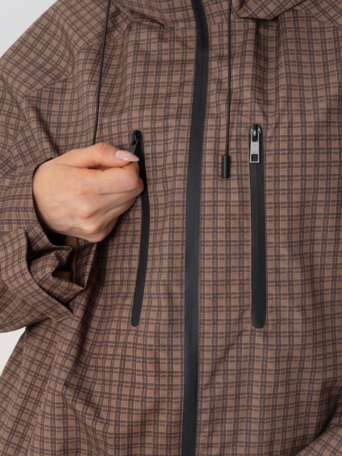 STM-TEX™ One Size Brown Check Short Oversized Rain Jacket