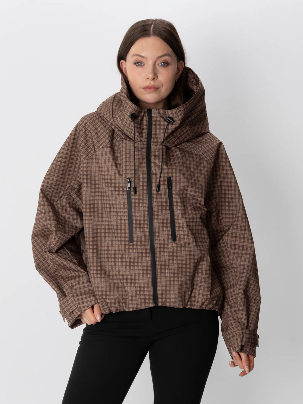 STM-TEX™ One Size Brown Check Short Oversized Rain Jacket