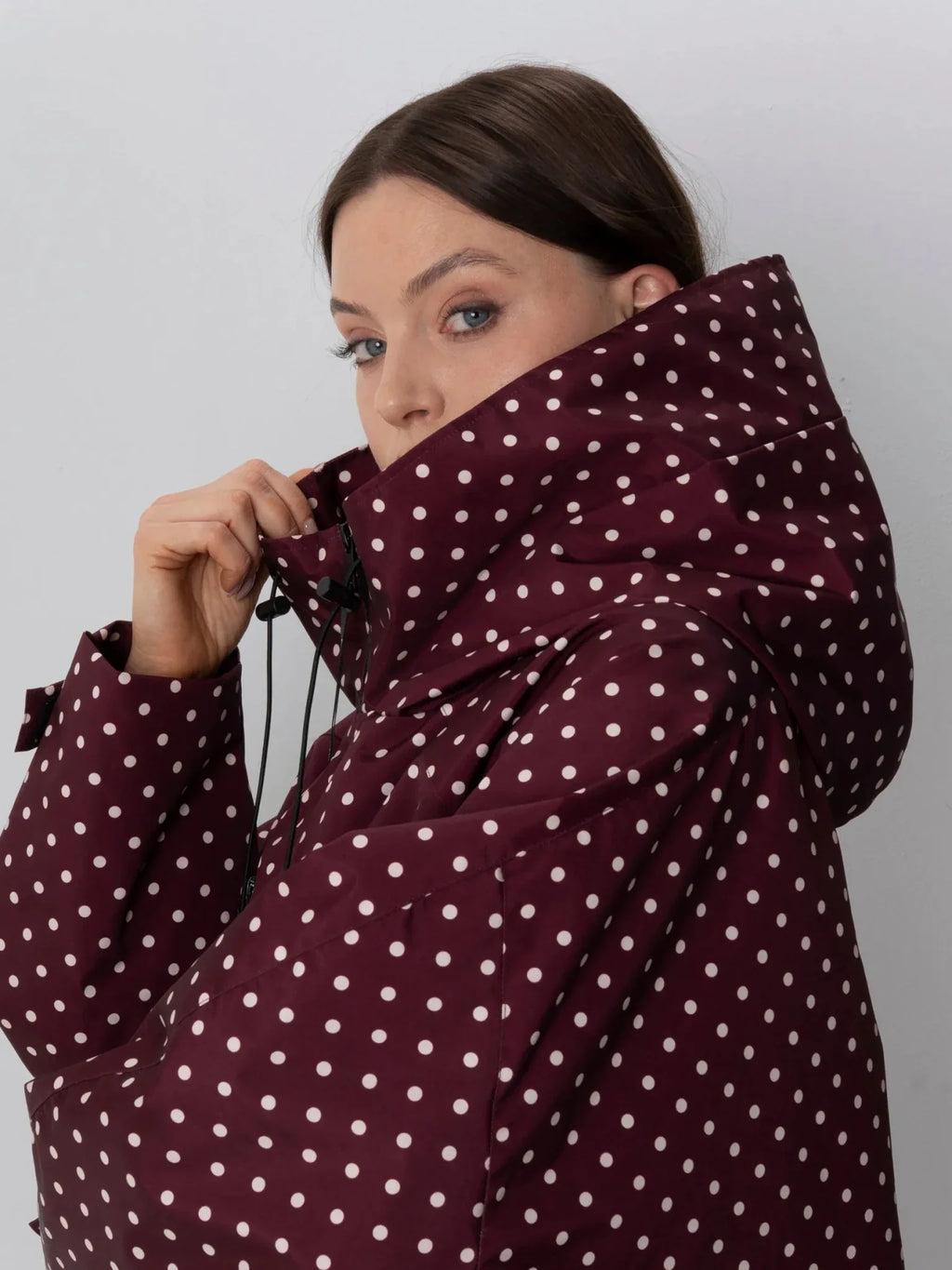 STM-TEX™ One Size Burgundy Dot Short Oversized Rain Jacket