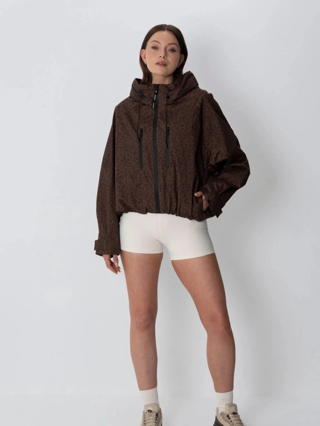 STM-TEX™ One Size Mocha Leopard Short Oversized Rain Jacket