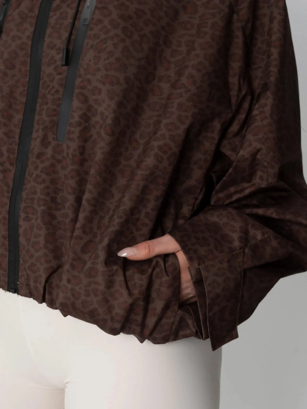 STM-TEX™ One Size Mocha Leopard Short Oversized Rain Jacket