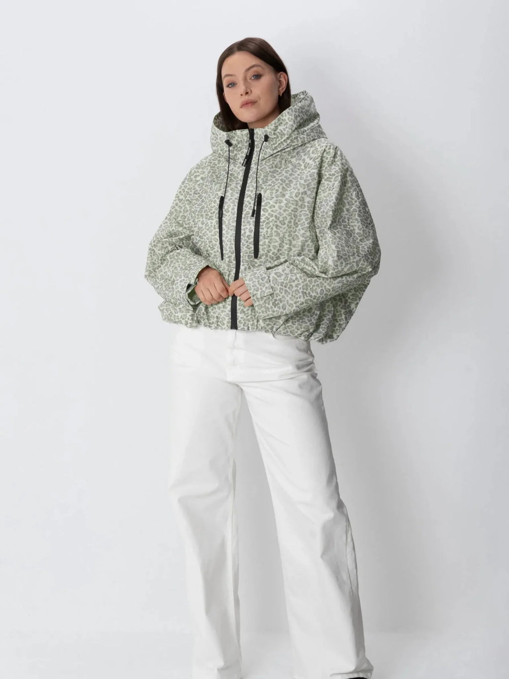 STM-TEX™ One Size Olive Leopard Short Oversized Rain Jacket