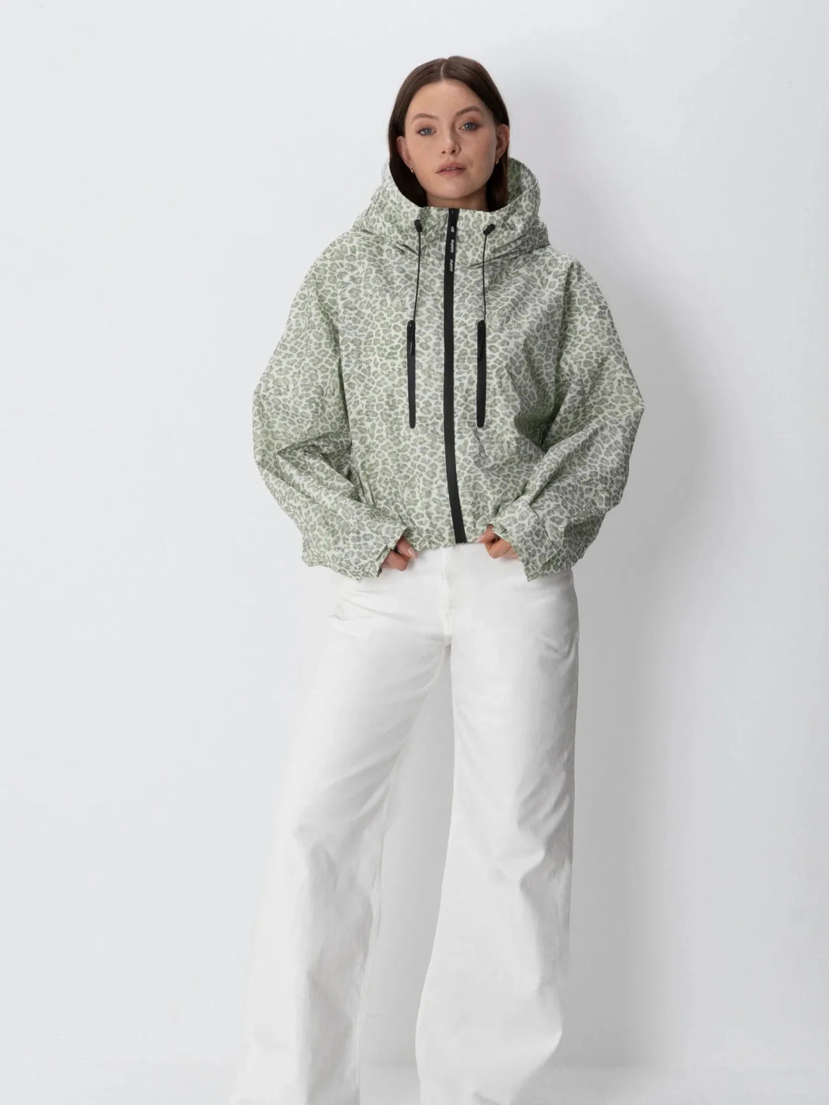STM-TEX™ One Size Olive Leopard Short Oversized Rain Jacket