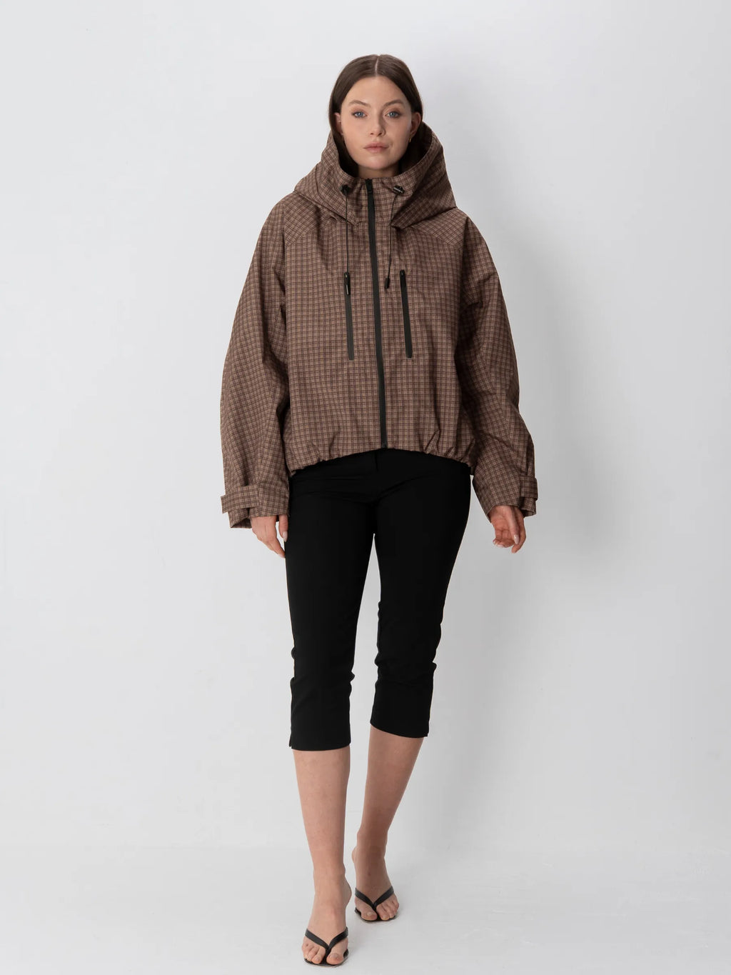 STM-TEX™ One Size Brown Check Short Oversized Rain Jacket