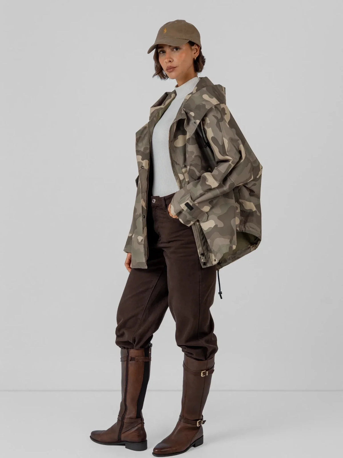 STM-TEX™ One Size Taupe Camo Mid Length Oversized Rain Jacket