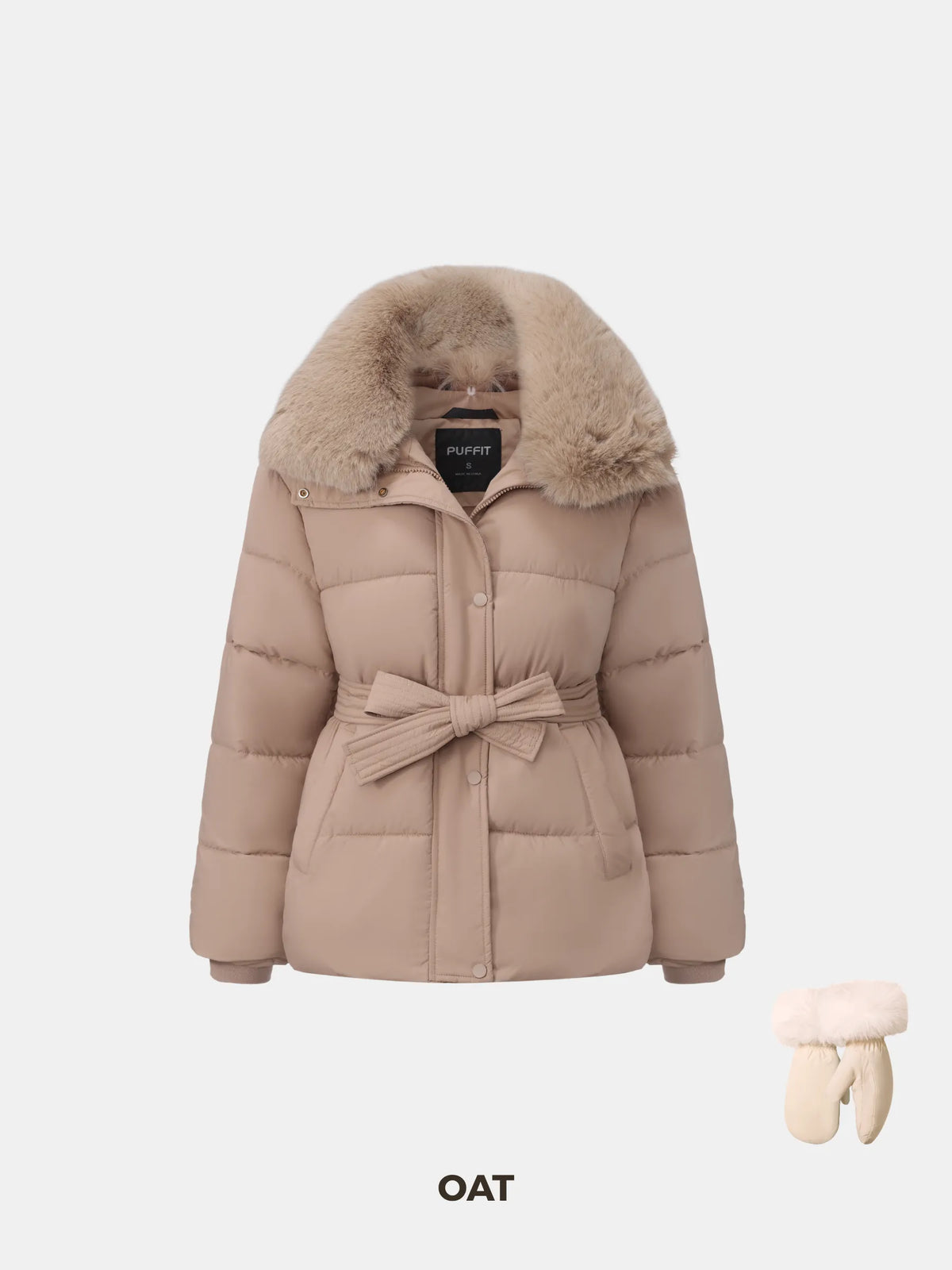 WarmCore™ Elevated Detachable Faux Fur Collar Puffer With Belt