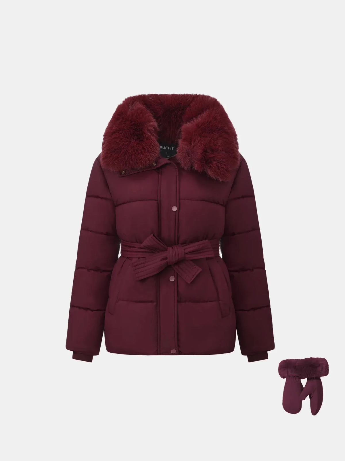 WarmCore™ Elevated Detachable Faux Fur Collar Puffer With Belt