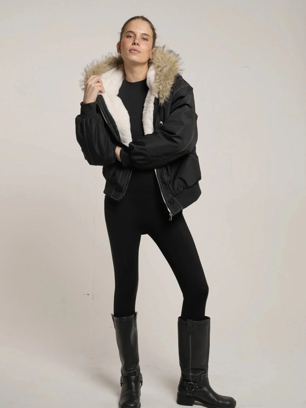 WarmCore™ Faux Fur Lined And Trim Bomber Jacket