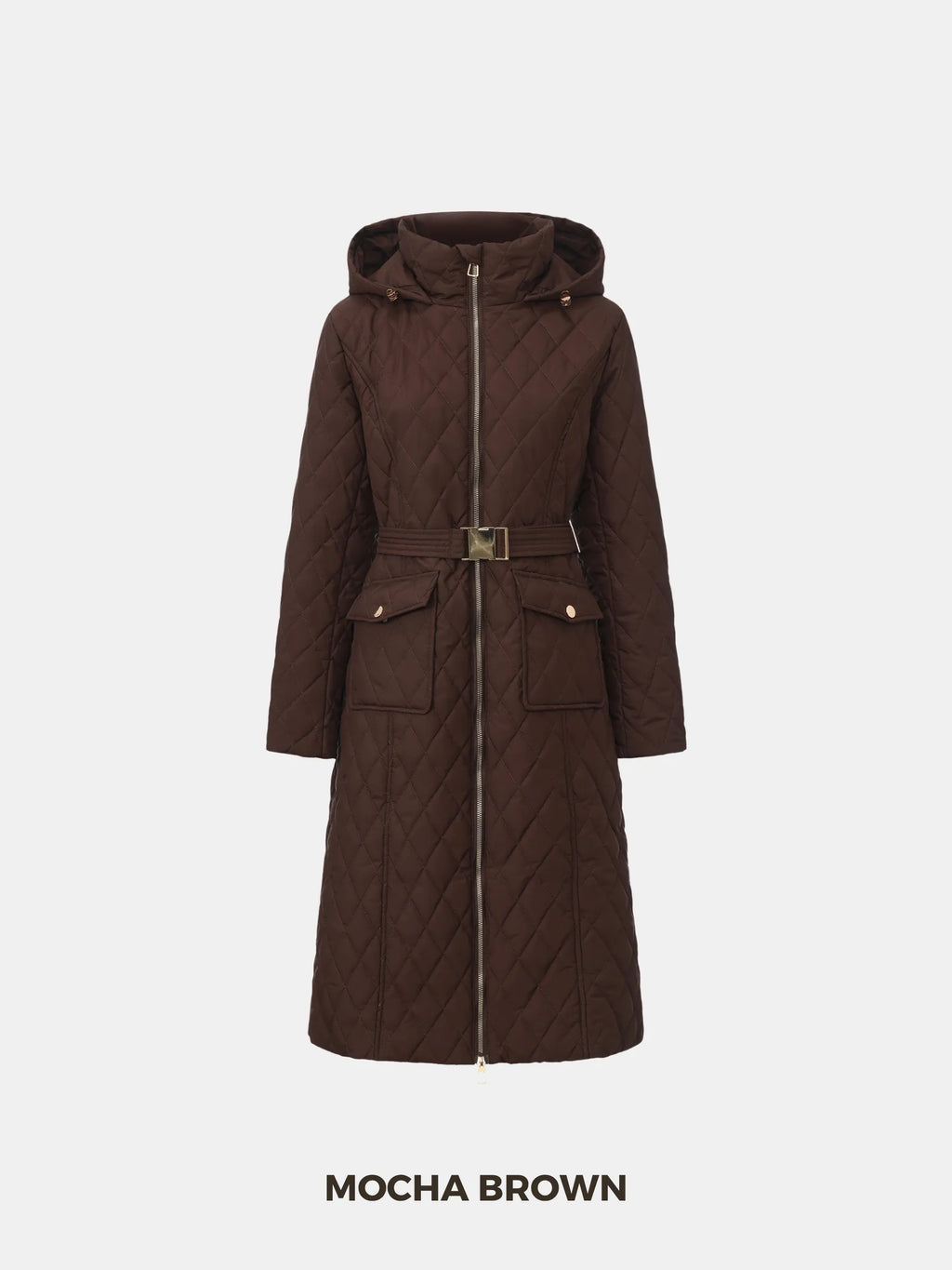 WarmCore™ Long Dimond Quilted Belted Puffer