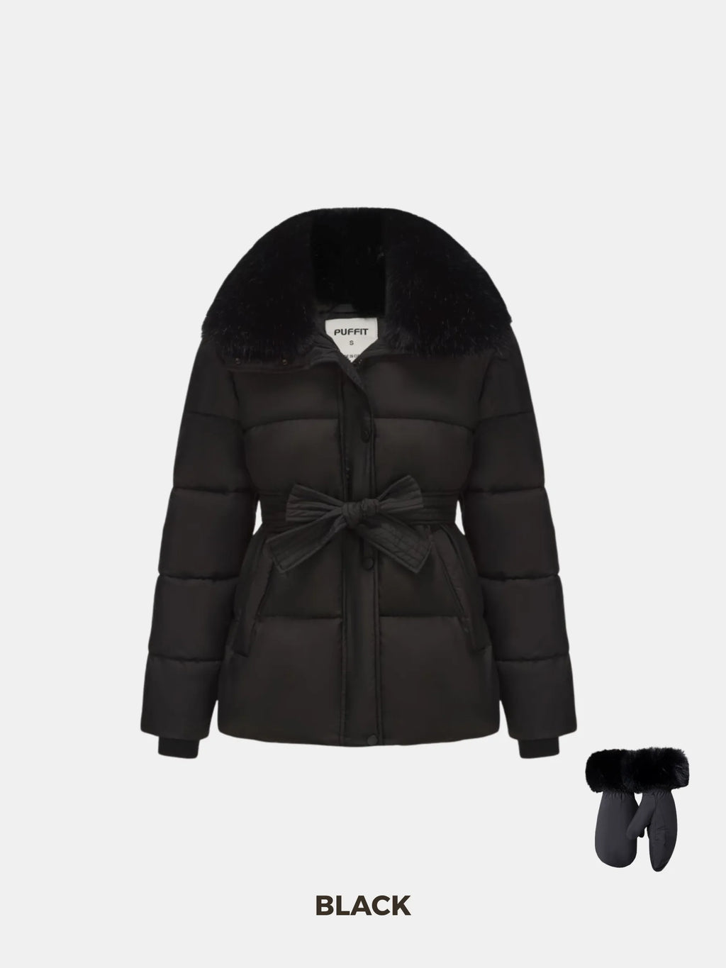 WarmCore™ Elevated Detachable Faux Fur Collar Puffer With Belt